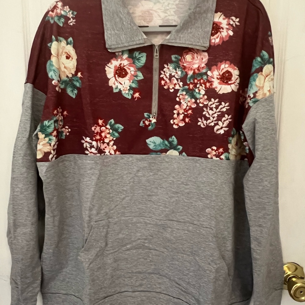 Floral Quarter-Zip Pullover